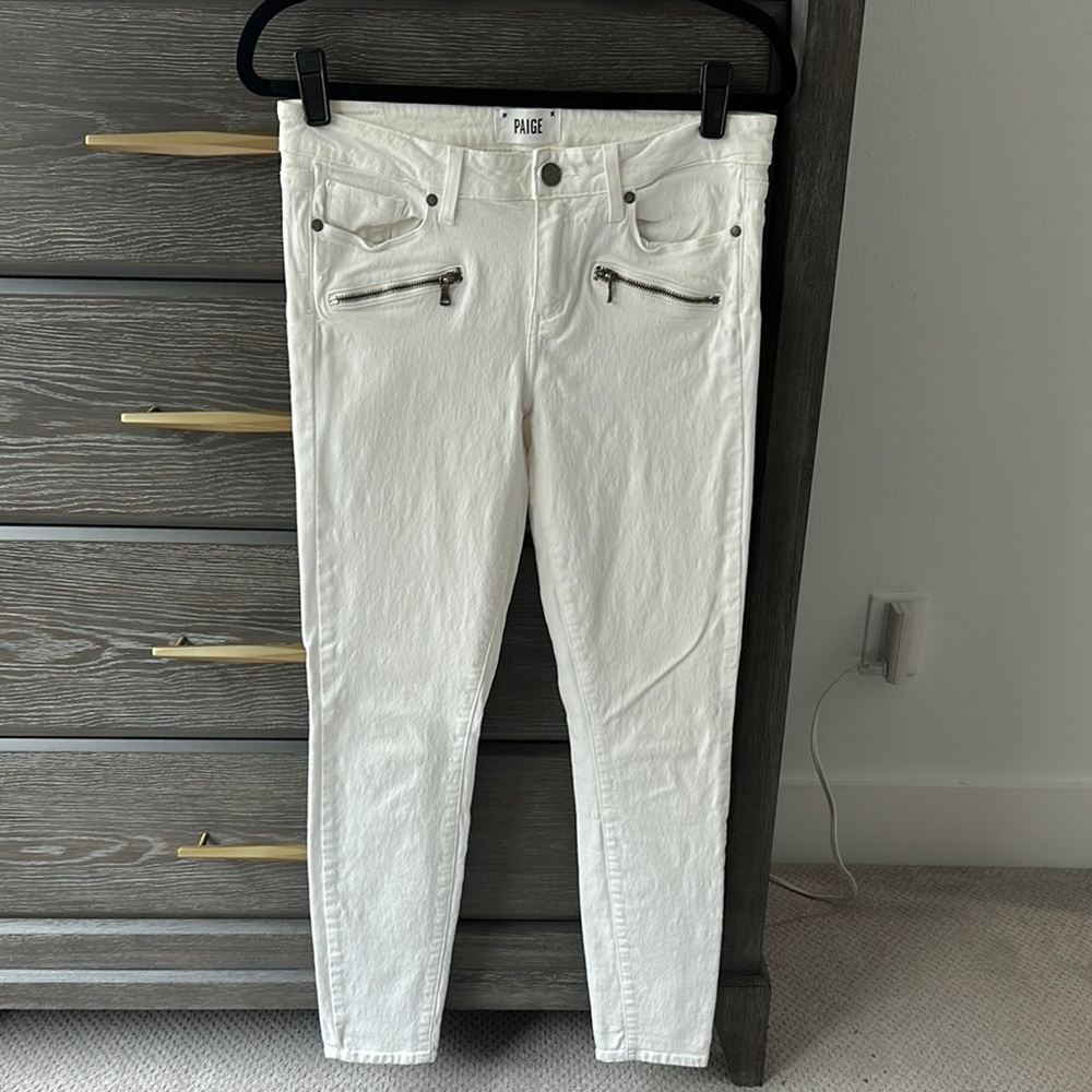 PAIGE Ivory Denim with Zipper Accents